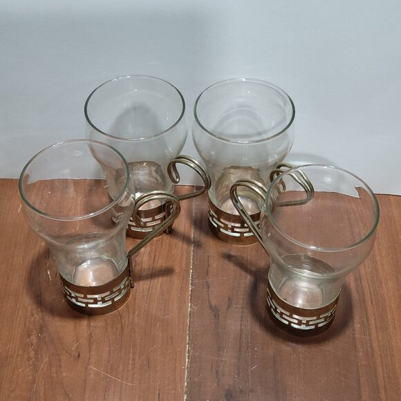 Glass Irish Coffee Cappuccino Glasses Cups Mugs Metal Base and Handles Set of 4 - Picture 2 of 11